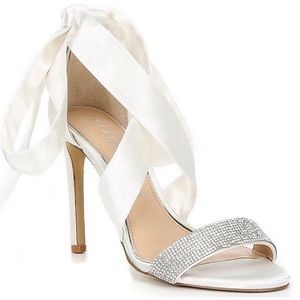 Gianni Bini Bridal Collection Sonnalie Rhinestone Embellished White Satin Heels